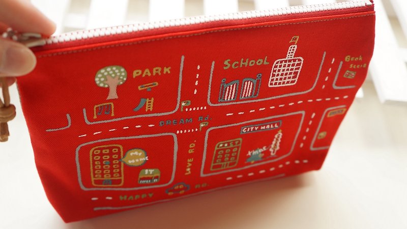 Hand-painted my home on the happy road bag - Toiletry Bags & Pouches - Cotton & Hemp Red
