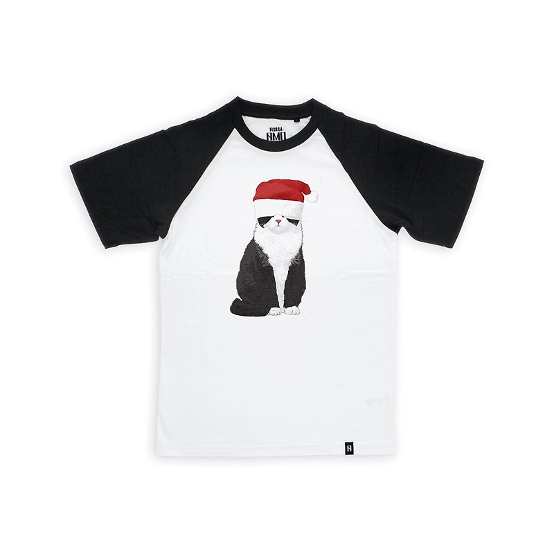 AMO Original cotton T-shirt/AKE/ Cat wearing Christmas Hat - Women's T-Shirts - Cotton & Hemp 