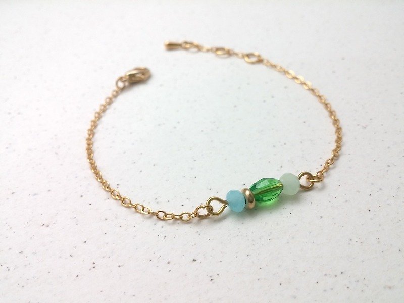 ♥ HY ♥ x bracelet hand-made crystal glass thin brass chain bracelet - Bracelets - Other Materials Green