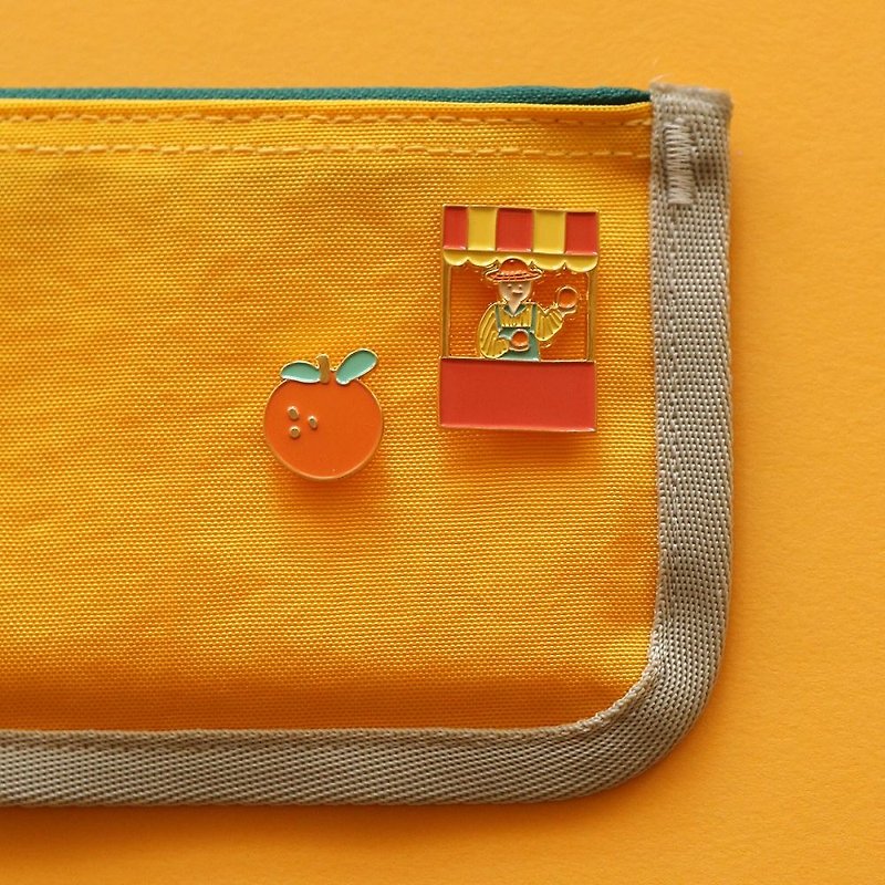 Clearance-Day-Beautiful Metal Badge Pin Set (Two Entry) -05 Fruit Shop, E2D15695 - เข็มกลัด/พิน - โลหะ สีส้ม