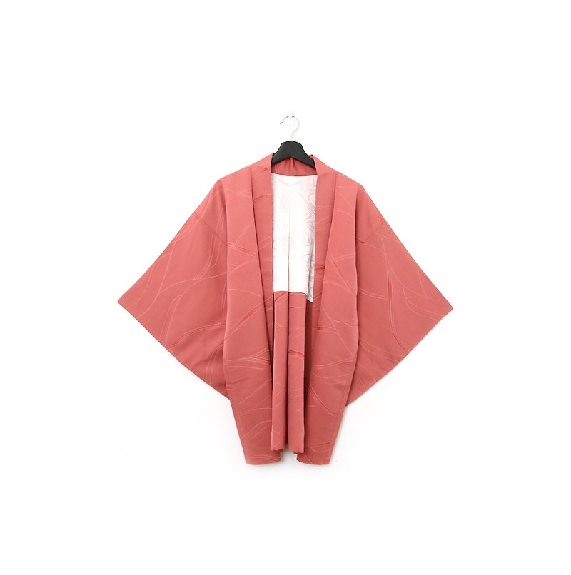 Back toGreen-日本はフェザー織りのコーラルパステルリボン/ヴィンテージ着物を復活させました - ジャケット - シルク・絹 