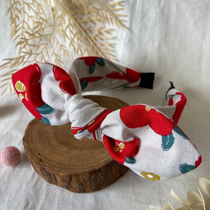 Headband/rabbit ear headband/tea garden-red - Headbands - Cotton & Hemp Red