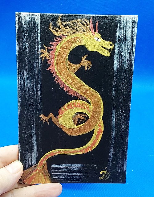 CosinessArt Golden Dragon #7 Original painting Chinese Zodiac Prosperity Painting