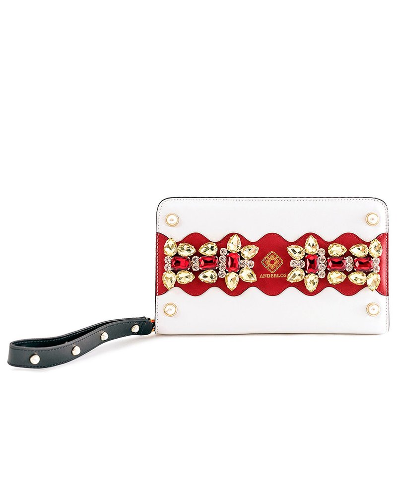 ANDERLOS RED AND WHITE GEM POUCH - กระเป๋าคลัทช์ - หนังแท้ ขาว