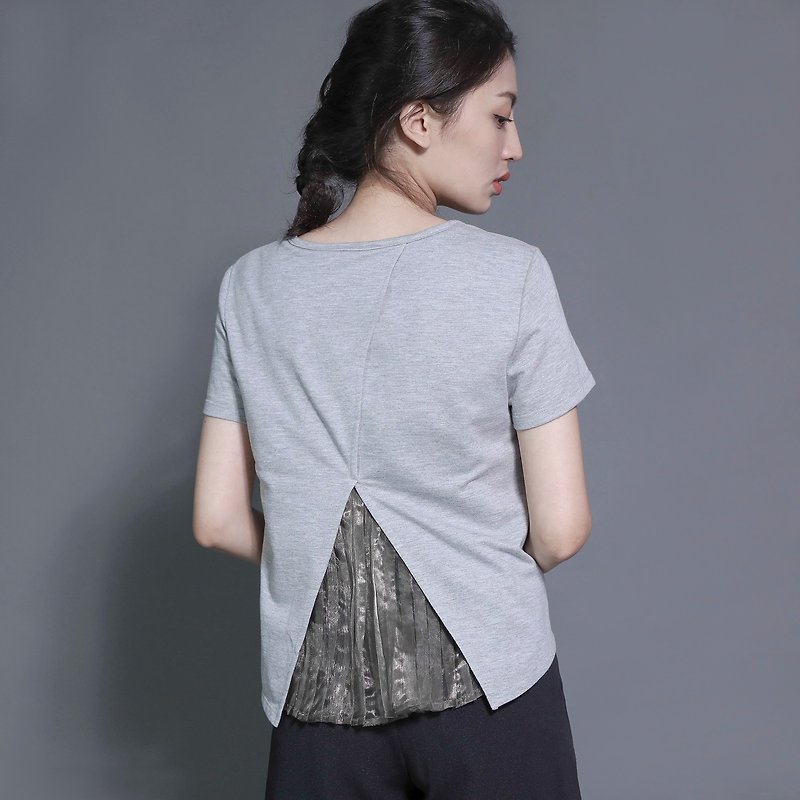 Pleated pleated gauze top after ambiguous effect_7SF115_Grey - เสื้อผู้หญิง - ผ้าฝ้าย/ผ้าลินิน สีเทา