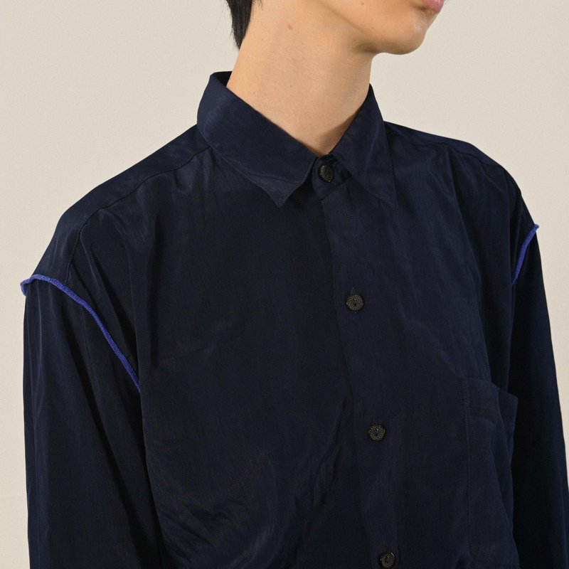 【NaSuBi Vintage】Upcycling piping solid color vintage shirt - Women's Shirts - Other Man-Made Fibers 