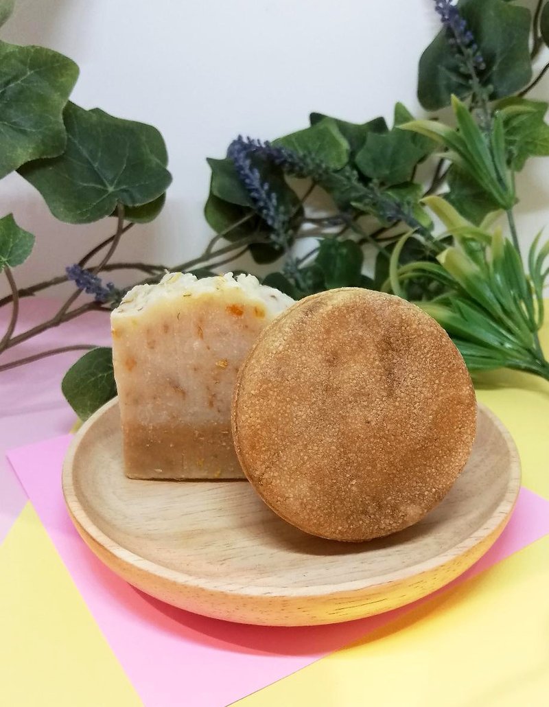 黑糖金盞花舒敏皂+泡泡洗髮餅(印度橙皮)套裝 - 肥皂/手工皂 - 其他材質 橘色