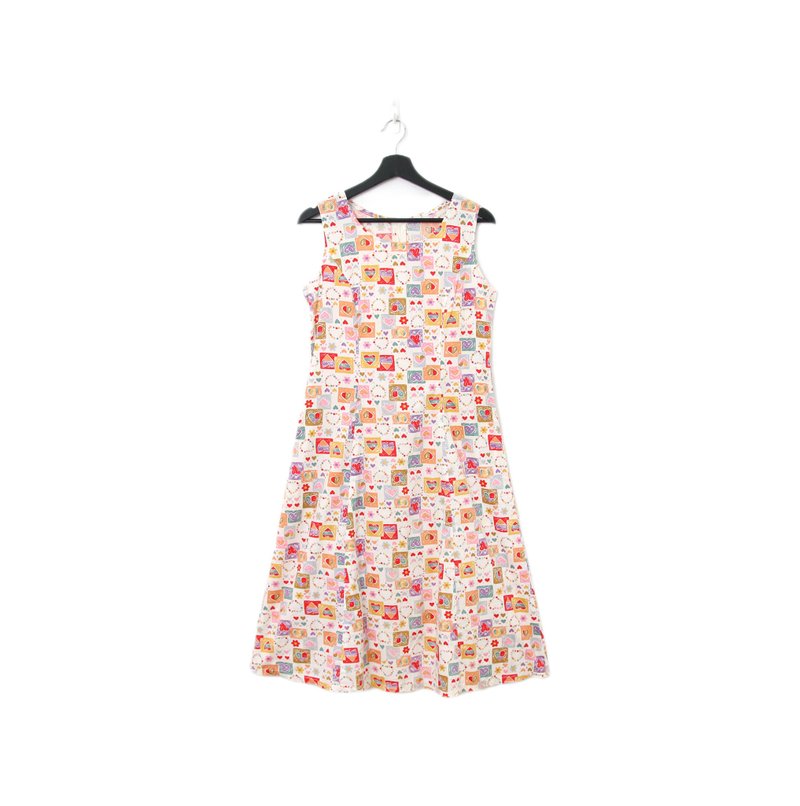 Back to Green-復古長洋裝 滿版造型愛心 Ls-01 /vintage dress - 洋裝/連身裙 - 棉．麻 