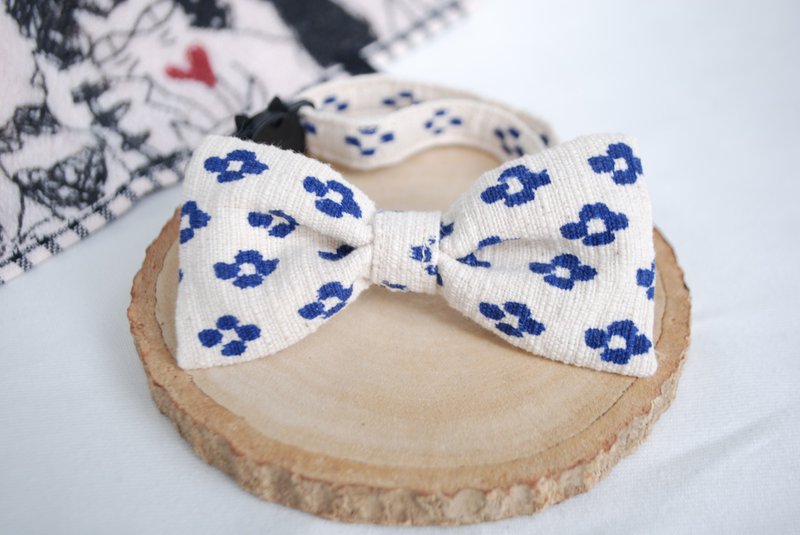 A-NI collar for cats, dogs, spring roll model (bow) - 項圈/牽繩 - 棉．麻 白色