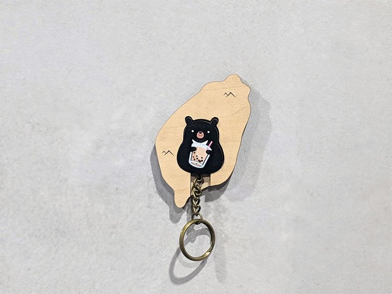 Key House Taiwan black bear Bubble tea  Customizable Storage Decoration Gift Mot - ที่ห้อยกุญแจ - ไม้ สีดำ