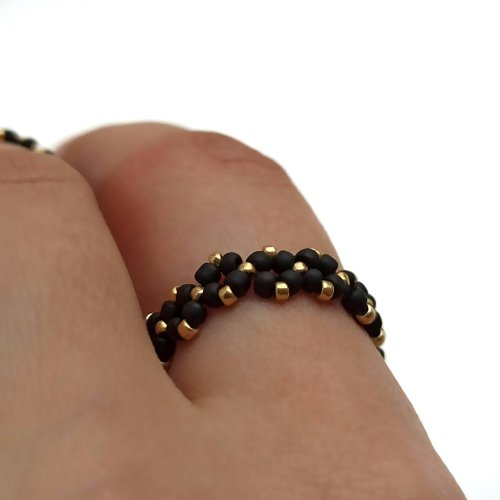 ミディ ビーズ リング ハンドメイド ジュエリー ブラック、ブロンズ