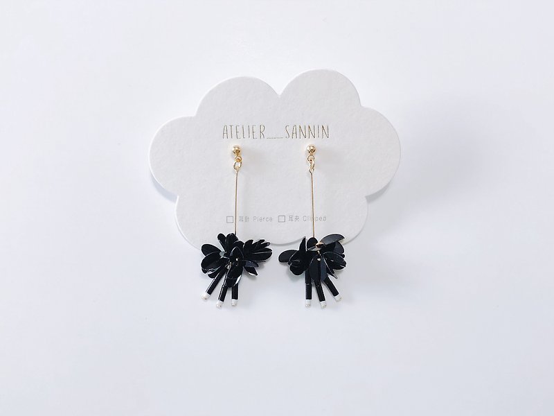 Silent Sen Series - Black Branches, Sakura, Handmade, Earrings, Hand Sewing, Drop Ears, Ear Clips - Earrings & Clip-ons - Other Materials Black