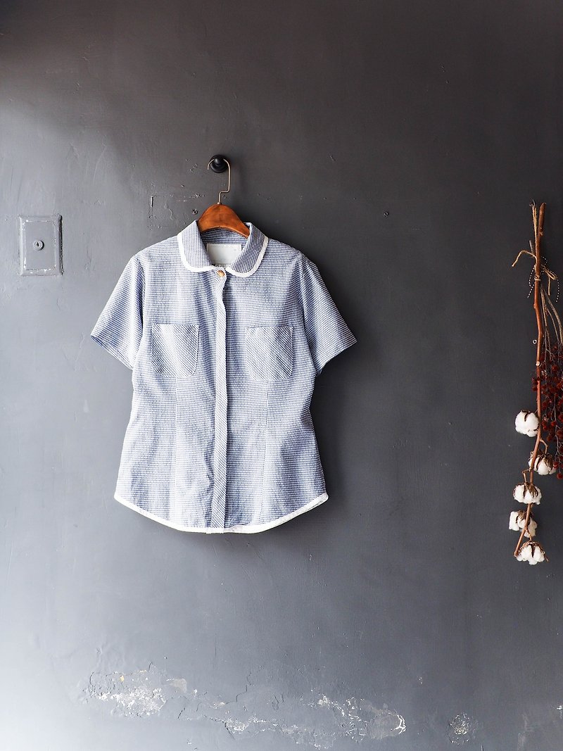 River water mountain - antique cotton shirt jacket jacket oversize vintage - เสื้อผู้หญิง - ผ้าฝ้าย/ผ้าลินิน สีน้ำเงิน