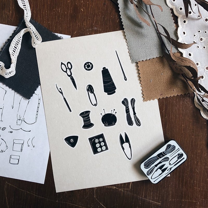 縫紉小物 - 鐵盒和紙貼紙 - 貼紙 - 紙 