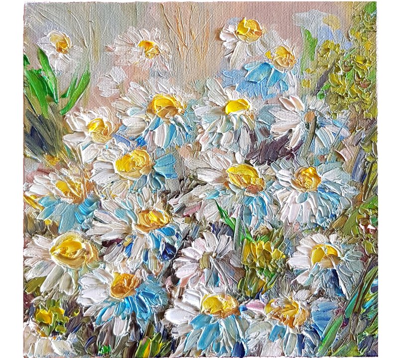 Daisy Painting Flower Original Art Canvas Oil Painting Floral Impasto wall Art - Posters - Other Metals Yellow