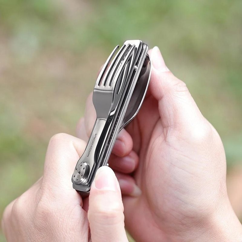 Camping Utensil 2 in 1 Detachable Folding Cutlery with Fork & Spoon for Camping - ช้อนส้อม - สแตนเลส 