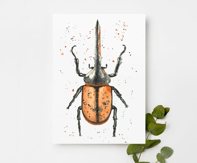 はがき - カブトムシ | 水彩カード、手描きのポストカード
