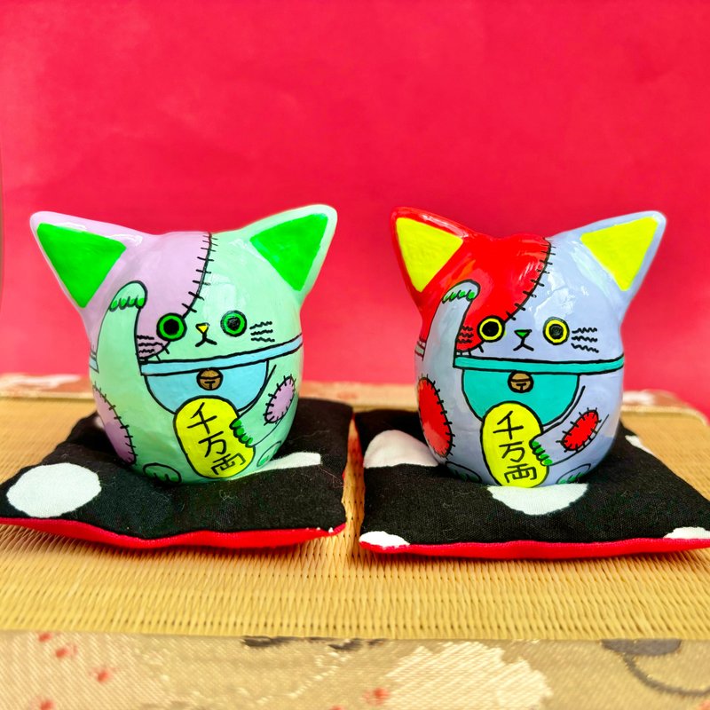 Zombie Maneki Neko Left [Large] - ของวางตกแต่ง - ดินเหนียว สีเขียว