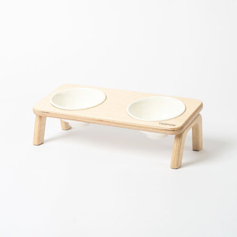 XXS-飽足雙口餐桌 - 寵物碗/碗架/自動餵食器 - 木頭 