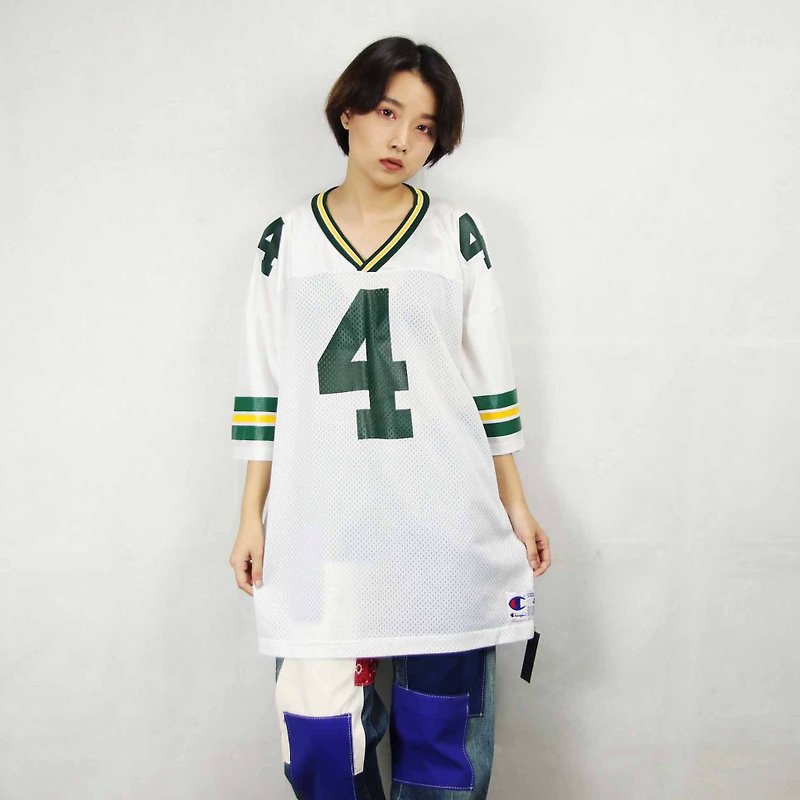 Tsubasa.Y ancient house 007 Champion white yellow and green color summer ice jersey, jersey vintage - เสื้อยืดผู้ชาย - เส้นใยสังเคราะห์ 