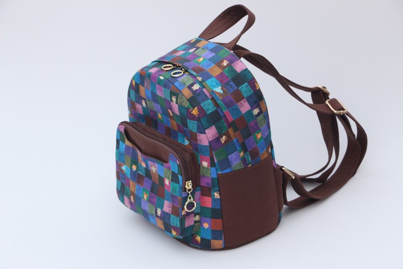 Japanese Matsuura animal checkered fabric | backpack | backpack | fabric backpack - กระเป๋าเป้สะพายหลัง - ผ้าฝ้าย/ผ้าลินิน สึชมพู