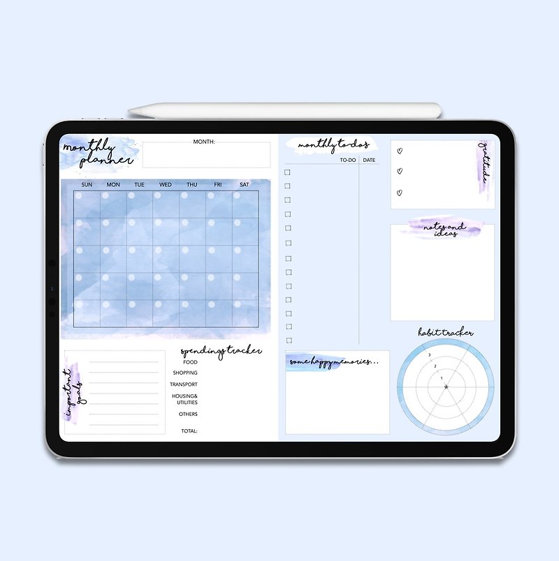 iPad 電子手帳 / e-Planner / 藍色電子模板 / Goodnotes電子模板