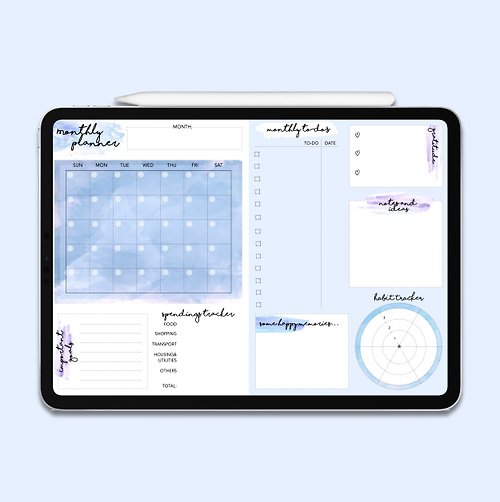 Ziua Design (計畫日程設計） iPad 電子手帳 / e-Planner / 藍色電子模板 / Goodnotes電子模板
