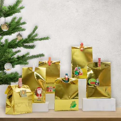 joyfun 聖誕禮物包裝用紙袋(6入)-金光閃亮色