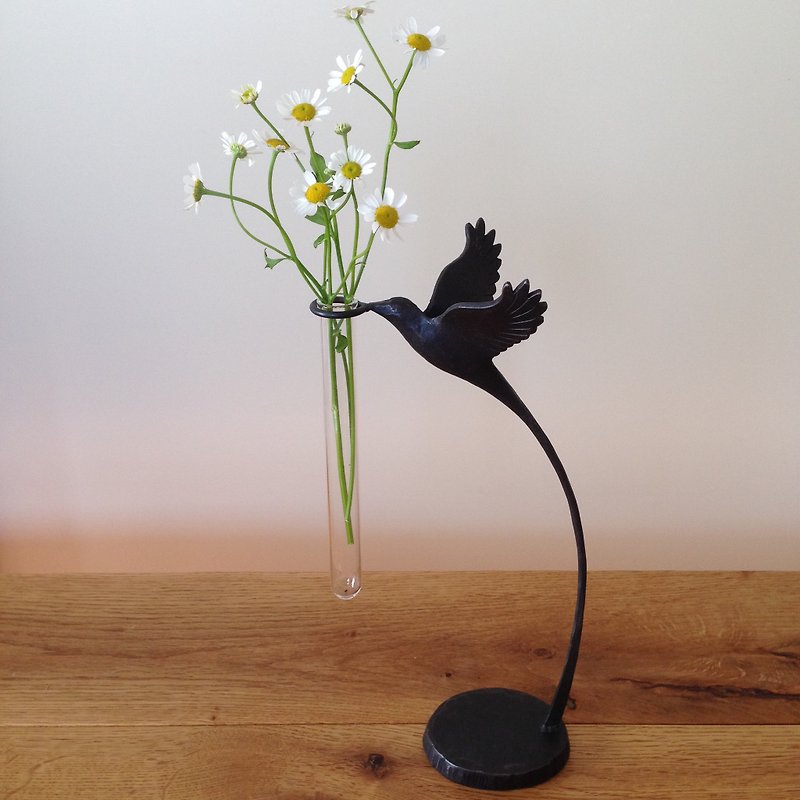 ロートアイアン製花器　花を摘む小鳥の一輪挿し - 観葉植物 - 金属 ブラック