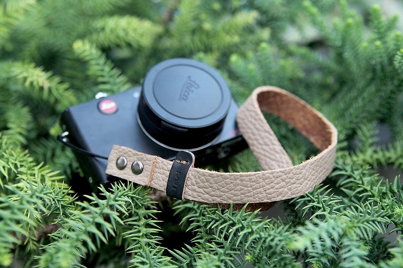 หนังแท้ กล้อง สีกากี - Wide version of nude cowhide leather lychee leather camera wrist strap