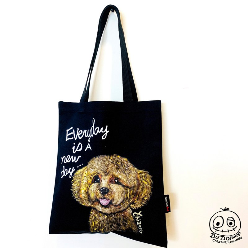 手繪插畫 貴賓犬 帆布袋/環保袋/購物袋/手提袋/托特包/肩背包 - 手提包/手提袋 - 棉．麻 