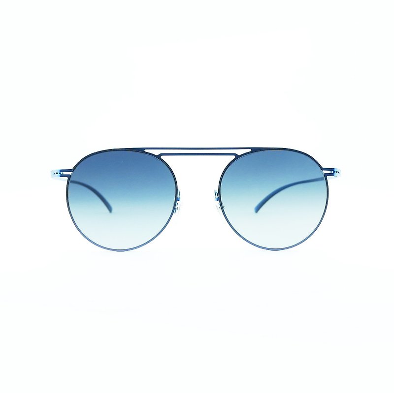 German Thin Steel / Double Beam Round Frame Sunglasses [Screwless Design]-Matte Turkish Blue - กรอบแว่นตา - สแตนเลส สีน้ำเงิน