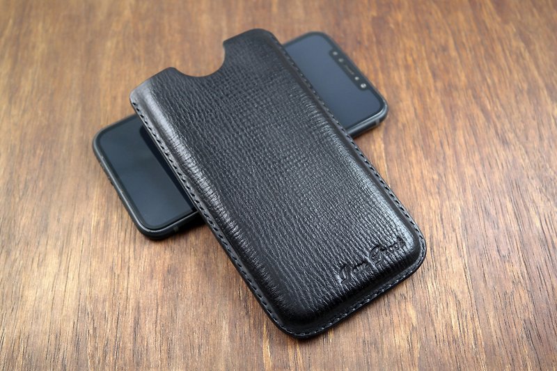 APEE leather handmade ~ plastic phone holster ~ natural rejection pattern black ~ (iphone X) - Phone Cases - Genuine Leather Black