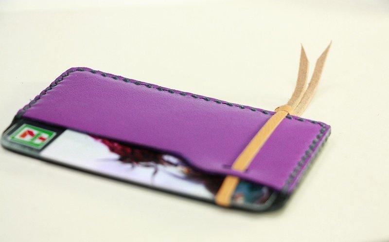 Absolutely stuck - two-tone leather (leather purple / black head layer of skin) Sew-card holder / MRT Easy Card holder / card holder / purse - ที่ใส่บัตรคล้องคอ - หนังแท้ สีม่วง