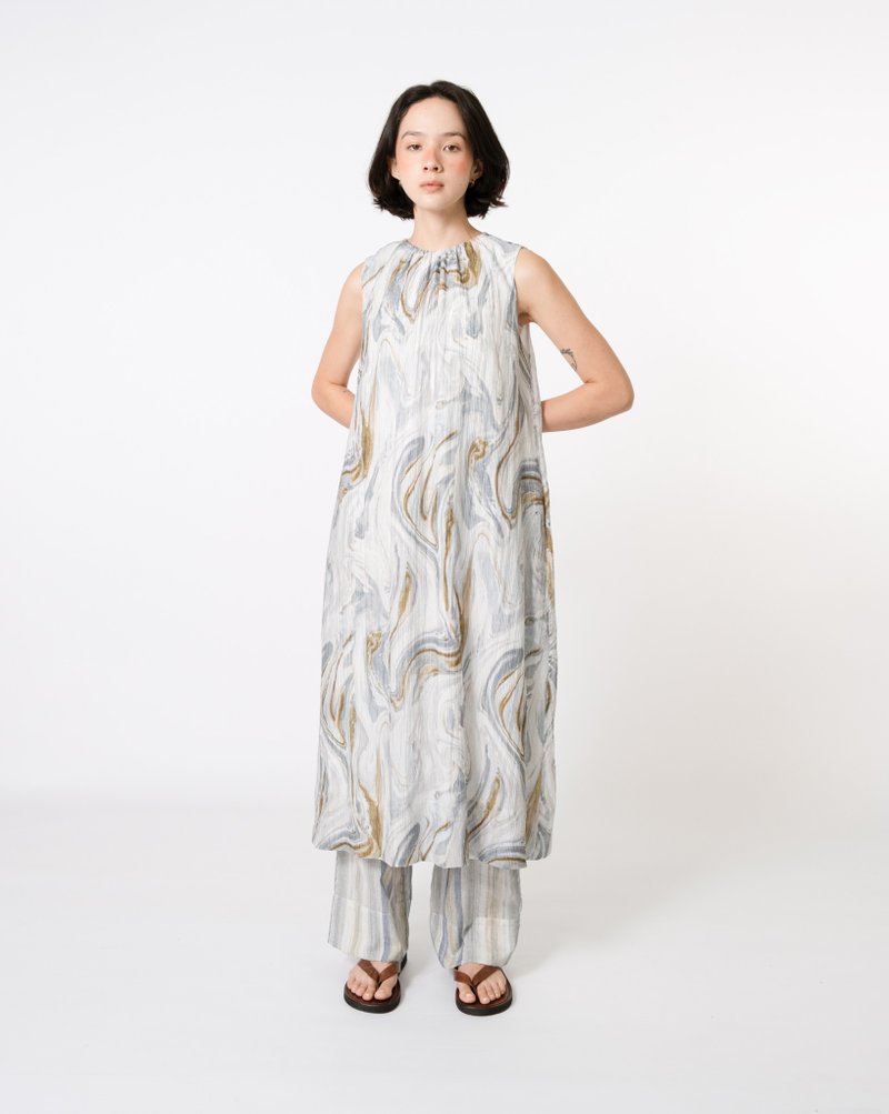 Journey Loose Dress (Blue Marble) - One Piece Dresses - Other Man-Made Fibers Blue