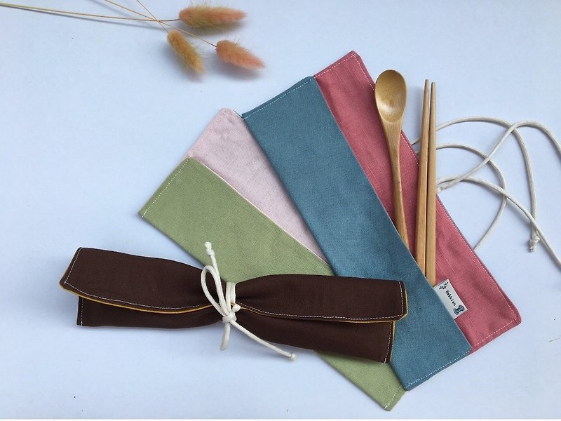 Simple Contrast - Eco-friendly Cutlery Bag - Haibai Handmade - อื่นๆ - ผ้าฝ้าย/ผ้าลินิน หลากหลายสี