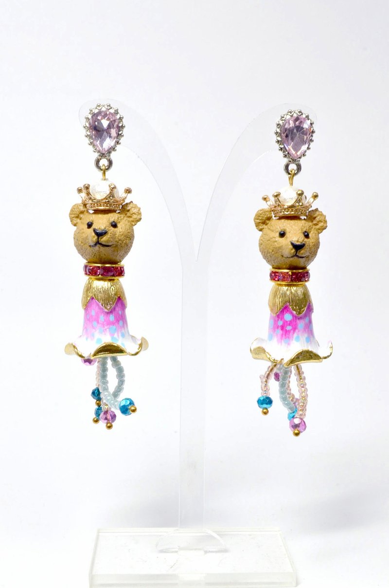 TIMBEE LO 金色小熊頭 鈴蘭花朵怪獸耳環 藝術品飾物 單隻發售 - 耳環/耳夾/耳骨夾 - 塑膠 銀色