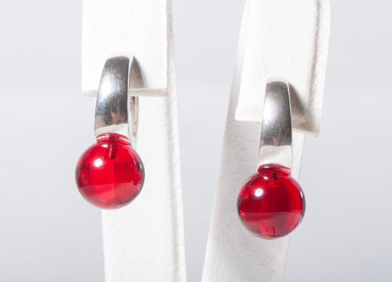 Handmade Red Amber Fire Earrings Original Gemstone Jewelry Exclusive Gift - Earrings & Clip-ons - Semi-Precious Stones Red