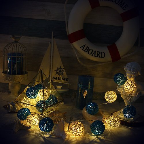 iINDOORS英倫家居 創意燈飾 籐球燈串 電池款 碧海藍天 長度2M LED氣氛燈 聖誕節
