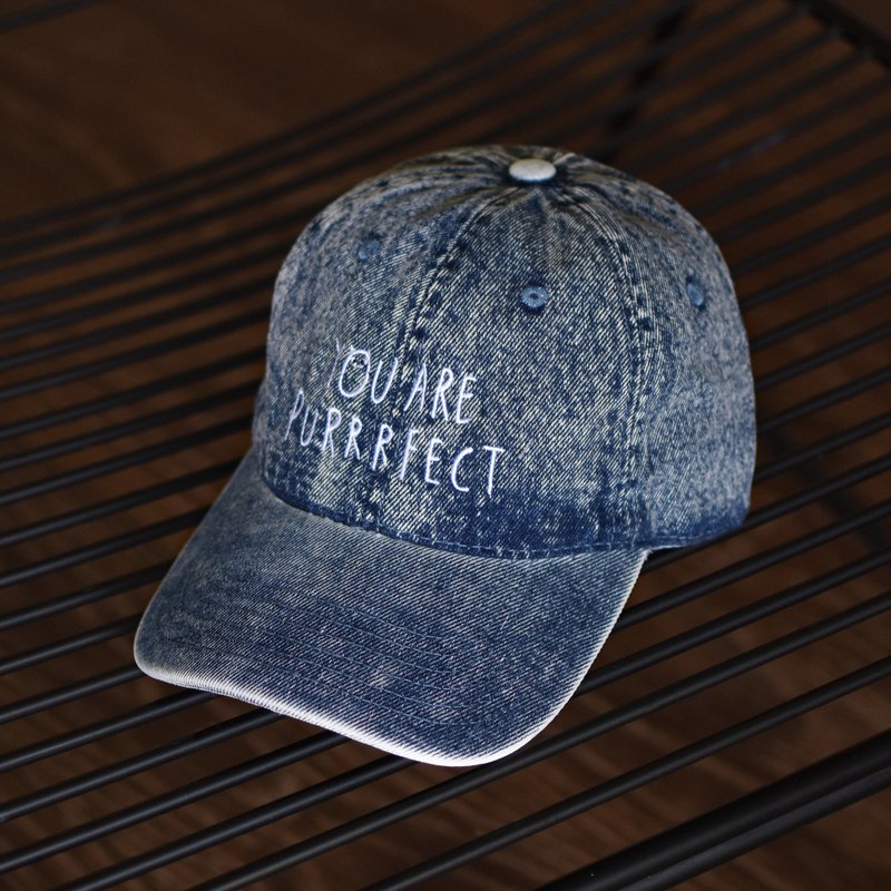 You are Purrrfect washed denim old hat - หมวก - ผ้าฝ้าย/ผ้าลินิน สีน้ำเงิน