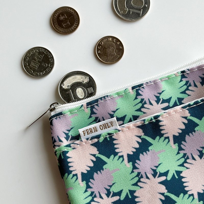 Fern Pattern Coin Purse 2.0 - Polypodium formosanum Bak. - กระเป๋าใส่เหรียญ - ผ้าฝ้าย/ผ้าลินิน สีม่วง