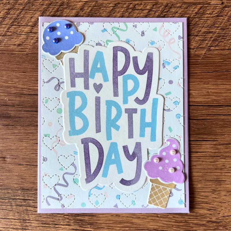 HAPPY BIRTHDAY Purple Hearted Ice Cream Birthday Card - Cards & Postcards - Paper Purple