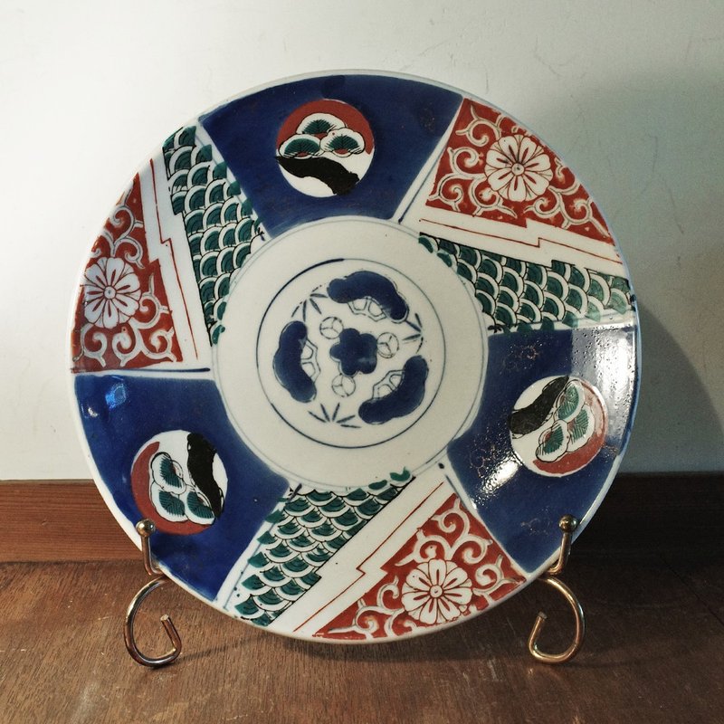 日本 老件 約大正時期 伊萬里 染錦 Imari 圓盤 松菊梅竹 24 cm - 盤子/餐盤/盤架 - 瓷 多色