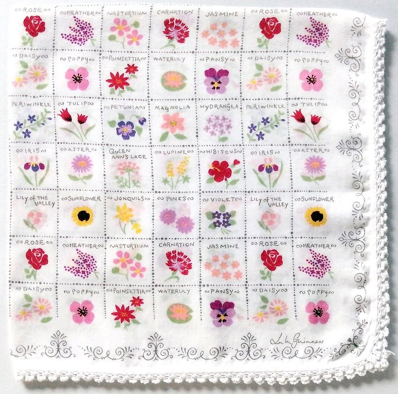 Lulu Guinness Vintage Handkerchief Floral 18 x 18 inches - ผ้าเช็ดหน้า - ผ้าฝ้าย/ผ้าลินิน สีแดง