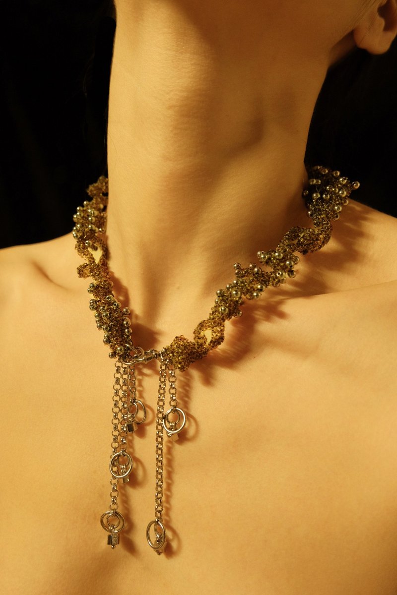 魚卵串珠手工編織流蘇項鍊 - 項鍊 - 其他材質 綠色