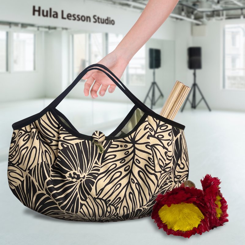 Hawaiian_Ohanabag/フラレッスン用バッグ【ベージュモンステラ】 - 側背包/斜背包 - 棉．麻 