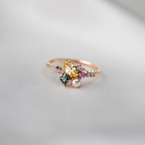 Purplemay Jewellery 【天然彩寶】18K金鑲嵌藍寶石Akoya珍珠-天然彩寶石戒指 R088A