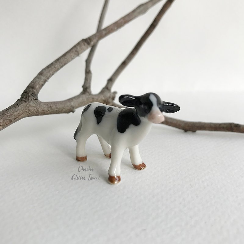 Dairy cow -Tiny animal figurine - Stuffed Dolls & Figurines - Pottery Multicolor