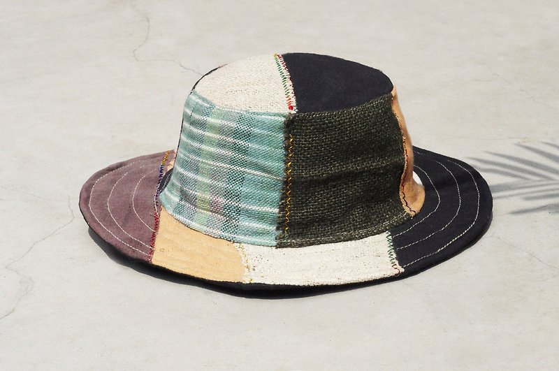 Tanabata gift ethnic mosaic of hand-woven cotton Linen hat / knitted hat / hat / visor / hat gentleman - caramel coffee national wind hand-woven cotton Linen(limit one) - Hats & Caps - Cotton & Hemp Multicolor