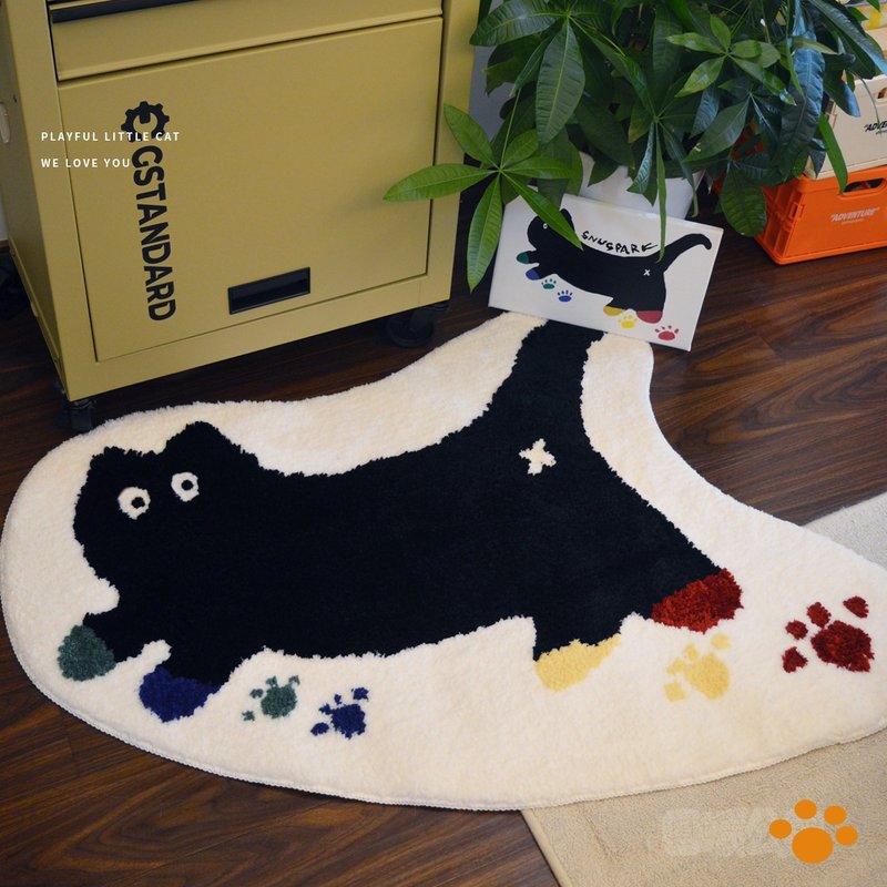 Warm Up Park: Paint Cat Bathroom Mat - Absorbent Flocked Rug, Cute, Thickened Cloud-Comfort! - Rugs & Floor Mats - Polyester White